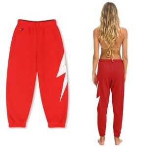 Aviator Nation Lightning Bolt Sweatpants Red Joggers USA Made Small